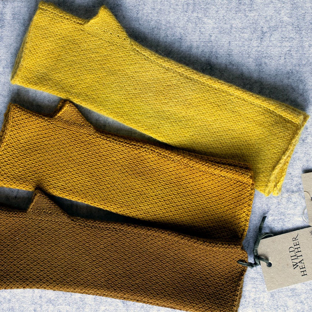 Natural dyed arm warmers in shades of yellow