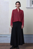 Model wears cotton welted cardi in damask rose colourway.