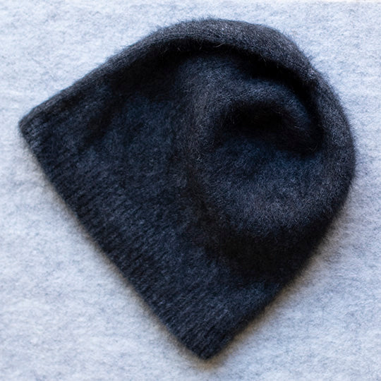 Graphite marled coloured knitted beanie made from merino wool, possum and silk